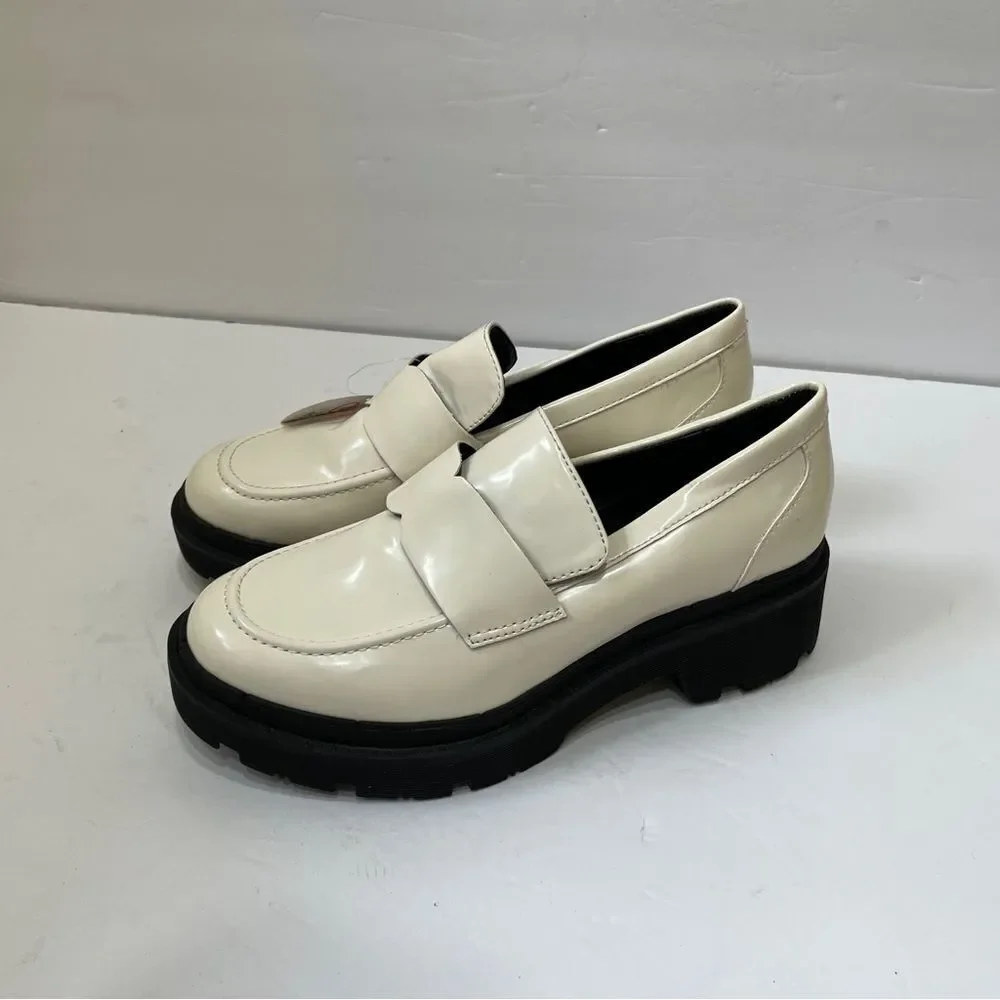 NEW WITH TAGS BLONDO SUMMER LEATHER‎ PLATFORM LOAFERS IN BONE